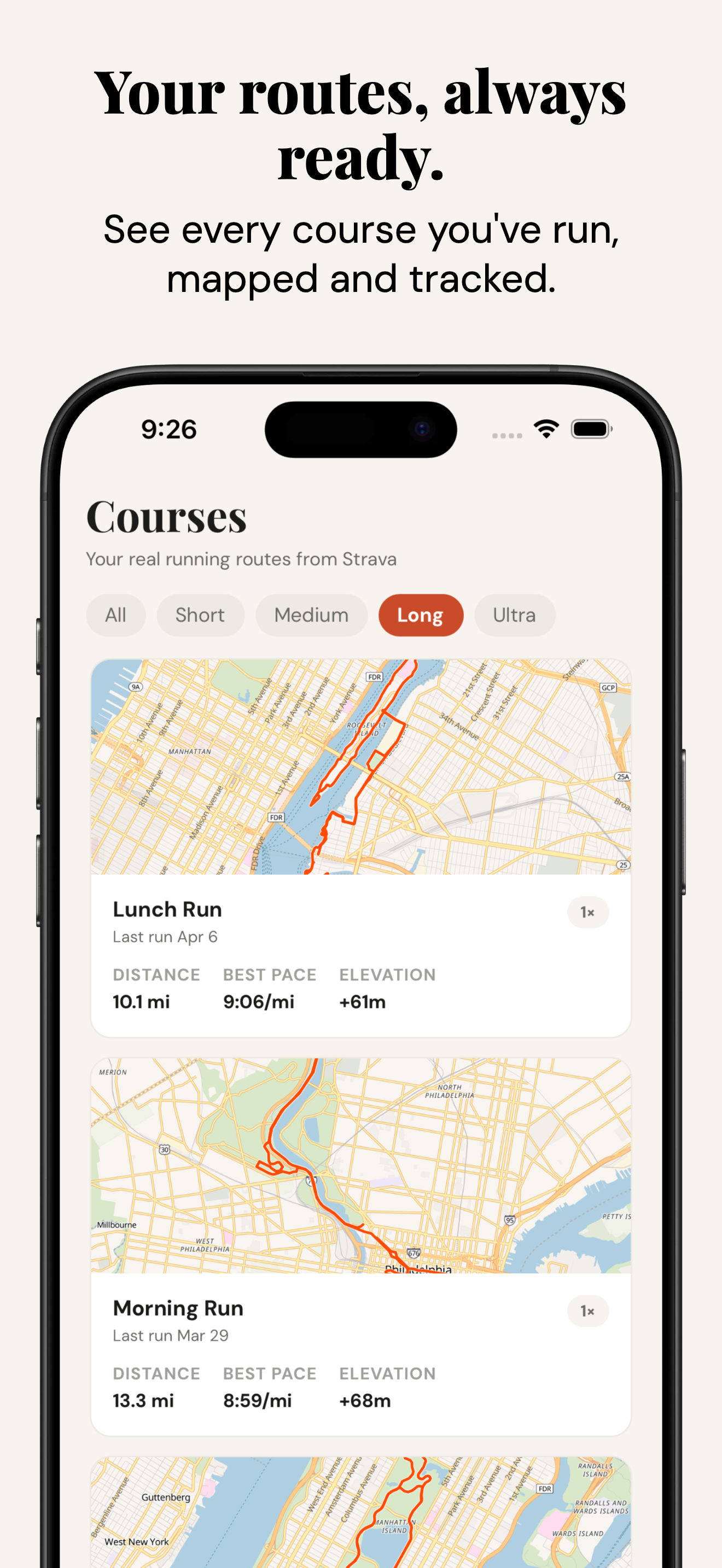 Your routes, always ready — Paceon course library